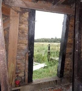 Section of ground floor framing and door, smock mill, Herringfleet