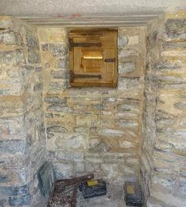 Bricked-up former doorway(?) on ground floor, Stembridge Mill, High Ham