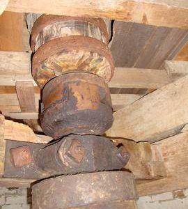 Close-up of dog clutch in upright shaft, Impington Mill, Histon and Impington
