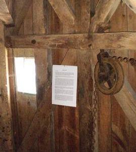 Dust floor framing and sack hoist chain guide pulley, Impington Mill, Histon and Impington
