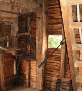 Spout floor side framing showing extension corner posts, post mill, Keston