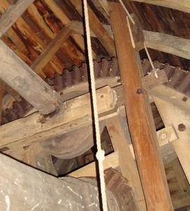 Brakewheel, windshaft and sack hoist, post mill, Kibworth Harcourt