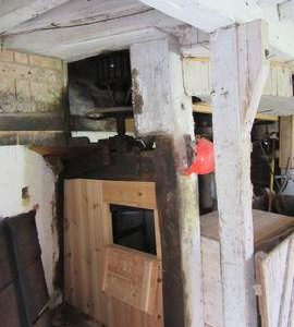Hursting of water power gear on ground floor, Combined Mill, Little Cressingham