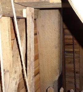 Left front corner post showing gunstock head, post mill, Nutley