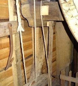 Detail of stone floor framing showing brake lever hook, post mill, Nutley