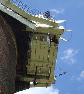 Looking up at fanstage, striking and winding gear, tower mill, Old Buckenham