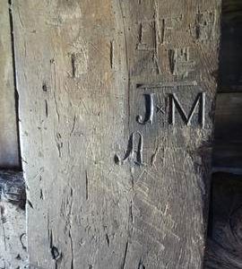 Inscriptions on timber on spout floor, Pitstone Windmill, Pitstone