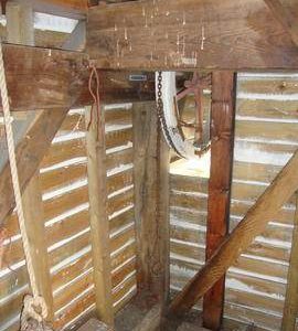 Striking wheel and section of stone floor framing, post mill, Ramsey