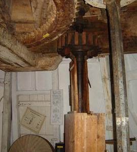 Great spur wheel, stone nut, quant and secondary upright shaft for engine drive, White Mill, Sandwic