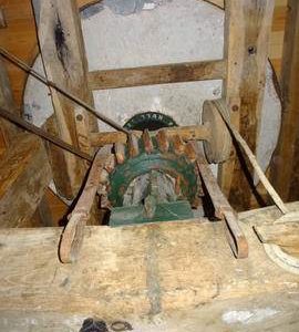 Stone nut, rigger, bridgetree, underside of bedstone and stone bearers, Downfield Mill, Soham