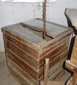 Sack chain "box" on stone floor, Downfield Mill, Soham