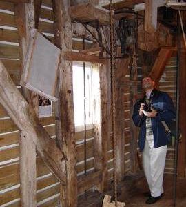 Spout floor side framing; Duncan Breckels in view, Upthorpe Road Mill, Stanton