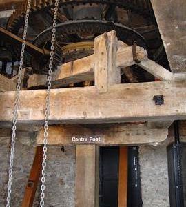 Great spur wheel, secondary cog ring, auxiliary drive and upright shaft support frame, Fulwell Mill,
