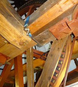 Cap frame and brakewheel, Stone Cross Mill, Westham