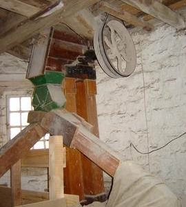 Grain elevator and drive pulley, tower mill, Whissendine