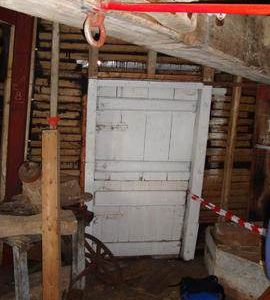 Loading door on stone floor, Cattell's smock mill, Willingham