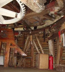 Cap frame, curb, truck wheel and dust floor framing, Cattell's smock mill, Willingham