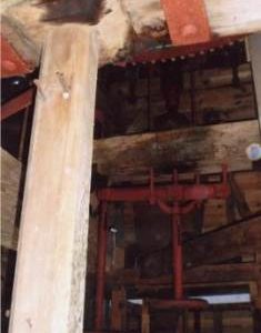 Tentering gear support frame, iron bridgetree and hand tentering wheels, King's Mill, Shipley