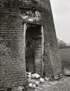 "Windmill at Twyford, Bucks - door and brickwork at base of tower"