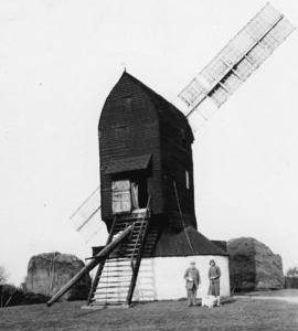 Outwood Post Mill, Outwood, with only two sails