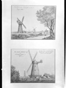 Chapel Mill 1796 and Good Intent Mill 1793, sketches of mill, from Municipal Building Boston