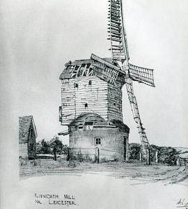 Photograph of sketched drawing, post mill, Kibworth Harcourt