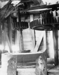 Left hand stone nut and dismantled brake wheel, post mill, Pettaugh