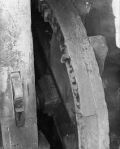Pit wheel, most cogs missing, tower mill, Fritton Marshes