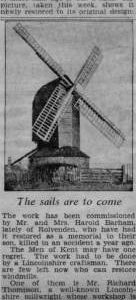Newspaper cutting about restoration, post mill, Rolvenden