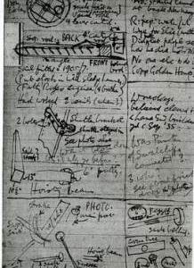Notebook page, mill details and sketches