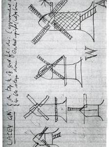 Notebook page showing external mill layouts