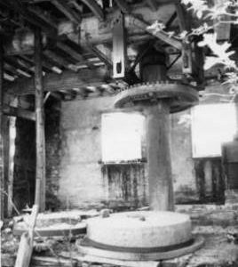 Crown wheel, shaft and stones, Frogmore Mill, East Meon
