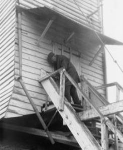 Ladder and Person, post mill, Drinkstone