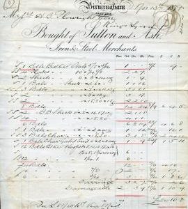 Billhead receipt of Sutton and Ash, Iron and Steel Merchants, Snow Hill, Birmingham