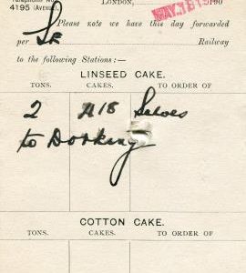 Dispatch card of Union Oil and Cake Mills Ltd, Bermondsey