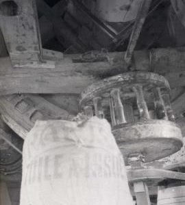 Interior of post mill with roundhouse, Marck, Pas-de-Calais, France
