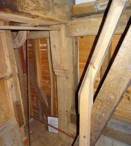 On stone floor, showing gunstock head corner post, Aythorpe Roding post mill, Essex