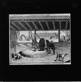 Illustration of a tanner's workshop